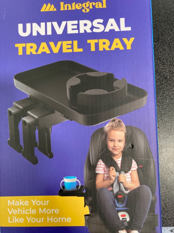 Photo 2 of Kids Travel Tray – Car Seat and Car Cup Holder Tray - Tray for Snacks, Entertainment, Toys – Includes Cup Holder – Fits Most Car Seats Standard Base - Single Pack Black