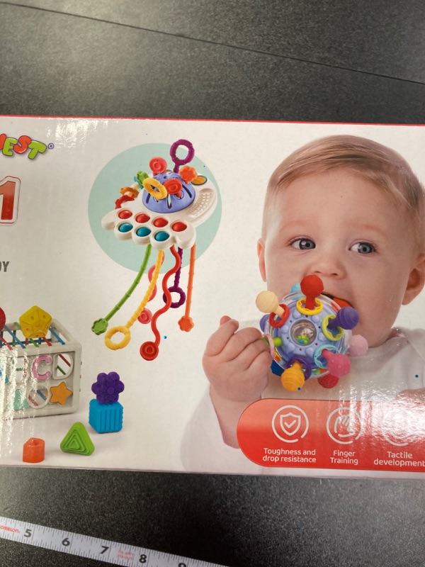 Photo 2 of 3 in 1 Baby Toys 6 to 12 Months, Baby Teething Toys & Pull String & Shape Sort Cube Sensory Toys, Montessori Toys for Babies 6-12 Months, Infant Toys 6-9-12-18 M+, Gifts for Baby Toys 12-18 Months