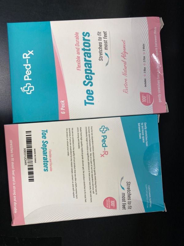 Photo 2 of [3 pairs] Ped-Rx Toe Separators to Restore Natural Alignment - [Toe Spacers -Spreaders - Stretchers] - Universal Size - (Blue/Pink/White)