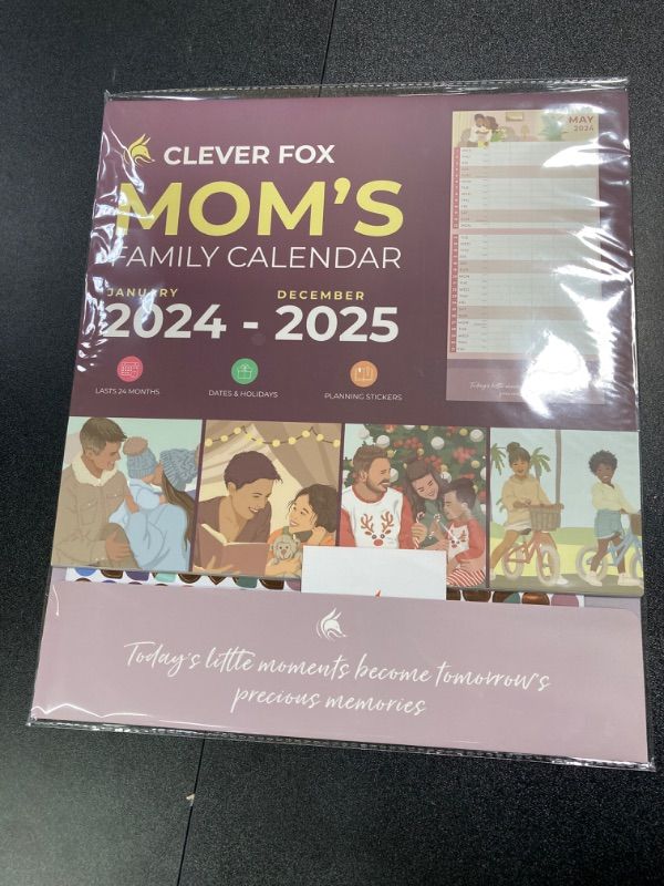 Photo 2 of Clever Fox Mom's Family Calendar For 2024-2025 – Large 24-Month Wall Calendar for 2024-25 – Monthly Planning Calendar with Hook for Chores, To-dos & Appointments – Gifts for Mom – 13x27” (Violet Violet Blossom)