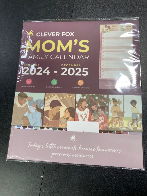 Photo 2 of Clever Fox Mom's Family Calendar For 2024-2025 – Large 24-Month Wall Calendar for 2024-25 – Monthly Planning Calendar with Hook for Chores, To-dos & Appointments – Gifts for Mom – 13x27” (Violet Violet Blossom