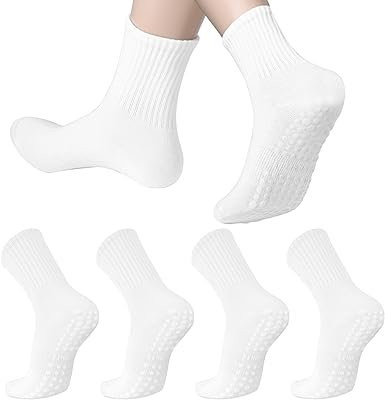 Photo 1 of Pilates Socks for Women Non Slip Grip Yoga Socks Crew Socks Long Yoga Socks for Ballet Barre Dance,4 Pairs