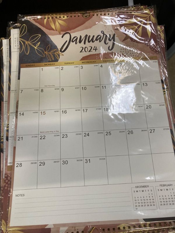 Photo 2 of 2024 Wall Calendar - 12 Monthly Wall Calendar 2024, 12" x 17", Jan. 2024 - Dec. 2024, Vertical Layout Hanging Calendar, Sturdy Twin-Wire Binding, Hanging Hook, Large Blocks and Julian Dates