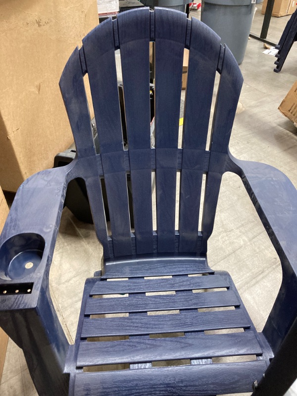 Photo 1 of Adams PATIO Stackable Bluestone Plastic Frame Stationary Adirondack Chair with Slat Seat