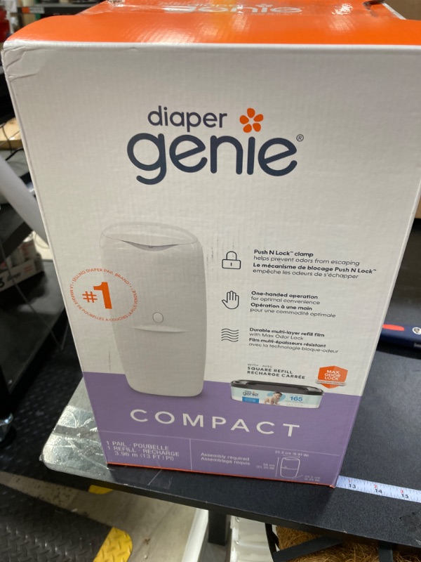 Photo 2 of Diaper Genie Compact Pail Includes 1 Starter Square Refill That can Hold up to 165 Newborn-Sized Diapers.