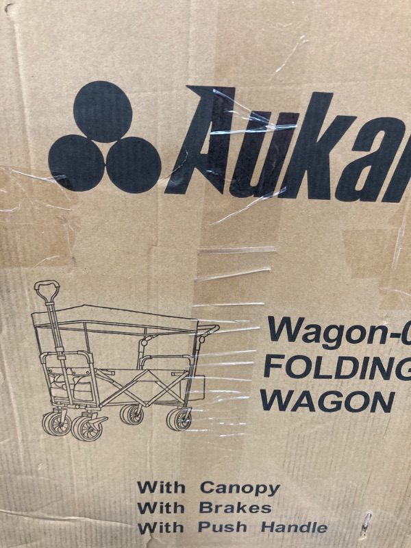 Photo 2 of AUKAR Collapsible Canopy Wagon - Heavy Duty Utility Outdoor Garden Cart - with Adjustable Handles, for Shopping, Picnic, Camping, Sports - Black Canopy Wagon Black