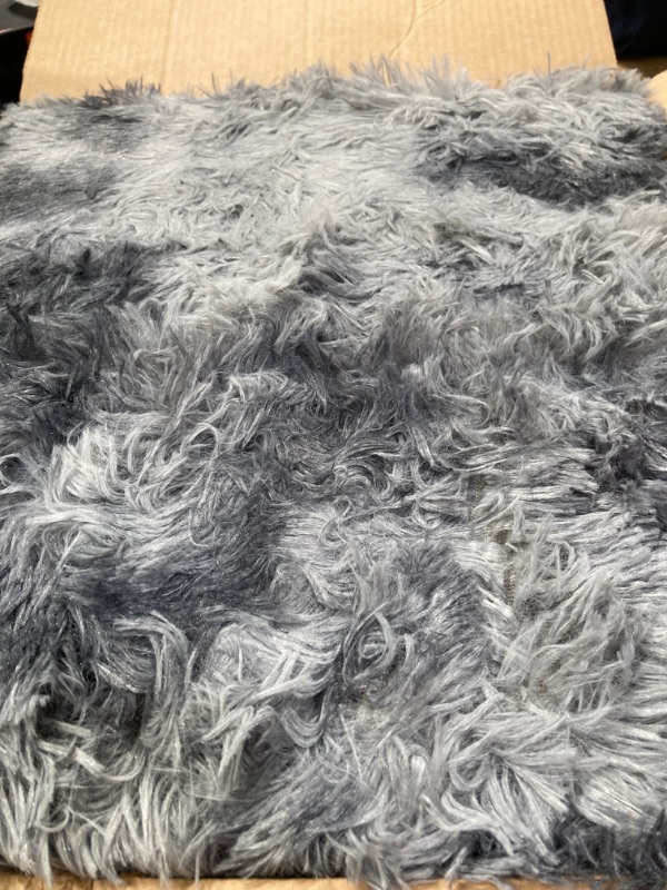 Photo 3 of Arbosofe Fluffy Soft Area Rugs for Bedroom Living Room, Black&Gray Shaggy Rugs 6 x 9 Feet, Carpet for Kids Room, Throw Rug for Nursery Room, Fuzzy Plush Rug for Dorm, Luxury Home Rugs 6 Feet x 9 Feet Tie-dyed Black&gray