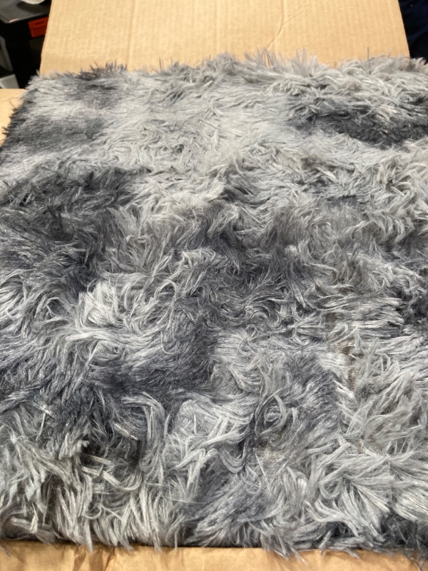 Photo 2 of Arbosofe Fluffy Soft Area Rugs for Bedroom Living Room, Black&Gray Shaggy Rugs 6 x 9 Feet, Carpet for Kids Room, Throw Rug for Nursery Room, Fuzzy Plush Rug for Dorm, Luxury Home Rugs 6 Feet x 9 Feet Tie-dyed Black&gray