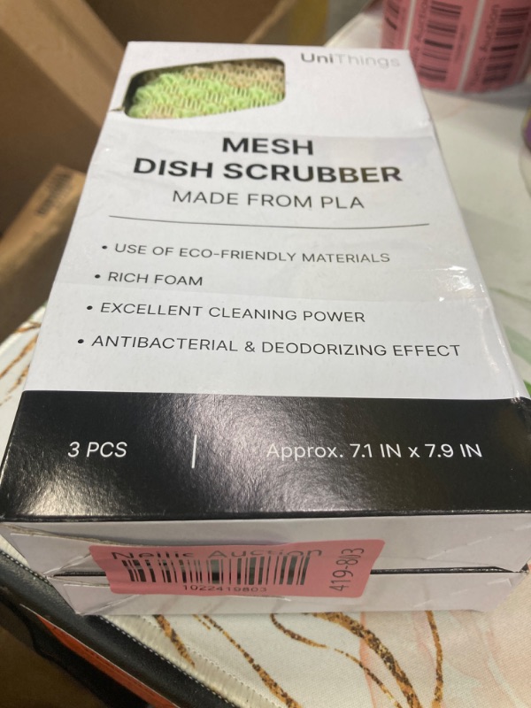 Photo 2 of 2 Pack Mesh Dish Scrubber Made from Biodegradable Eco-Friendly Plant-Based Natural Material (3 PCS) - No Odor Fast Drying Non-Scratch Net for Dish Washing