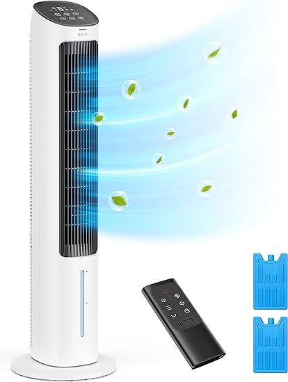 Photo 1 of 
Dreo Tower Fans That Blow Cold Air, 40" Evaporative Air Cooler, Cooling Fan for Bedroom with 80° Oscillating, Ice Packs, Remote Control, 3 Modes 4-Speed Quiet Floor Fan, White