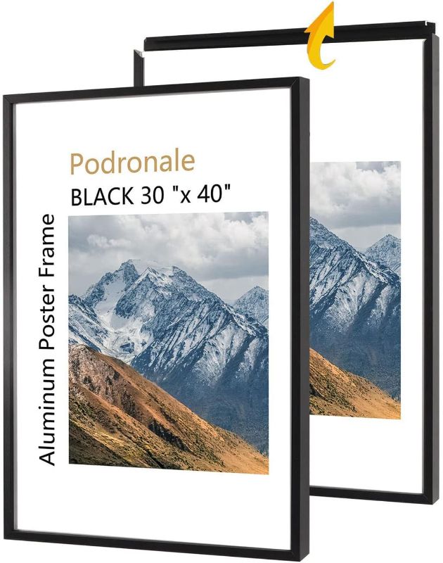 Photo 1 of 30x40 Inch Poster Frame, Plexiglass, Set of 2, Black Snap Frames, Front-loading Frame, Coating Aluminum Profile, Display Horizontally & Vertically