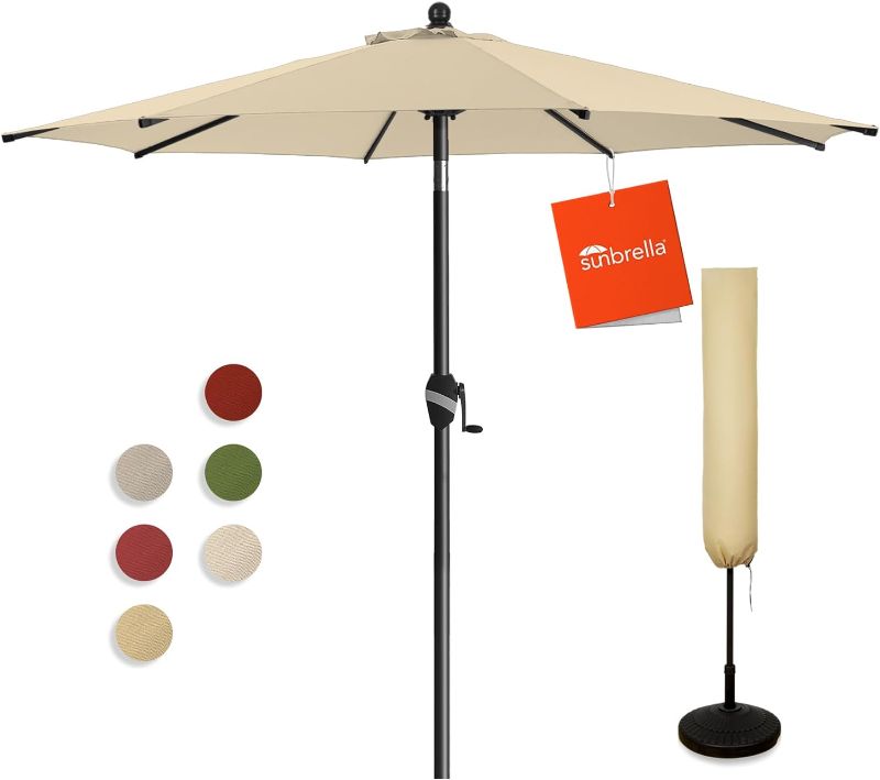 Photo 1 of BLUU 9FT Sunbrella Umbrella Market Table Sun Umbrella Aluminum Patio Umbrella with 10-Year Non-Fading Sunbrella Acrylic Fabric Canopy Top with Cover, Antique Beige