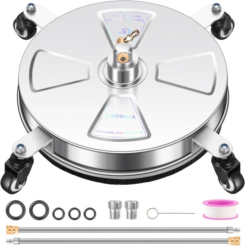 Photo 1 of 15" Pressure Washer Surface Cleaner with 4 Wheels - Stainless Steel Surface Cleaner for Pressure Washer Attachment for Concrete, Patio, Sidewalk, Deck and Driveways - PWS14