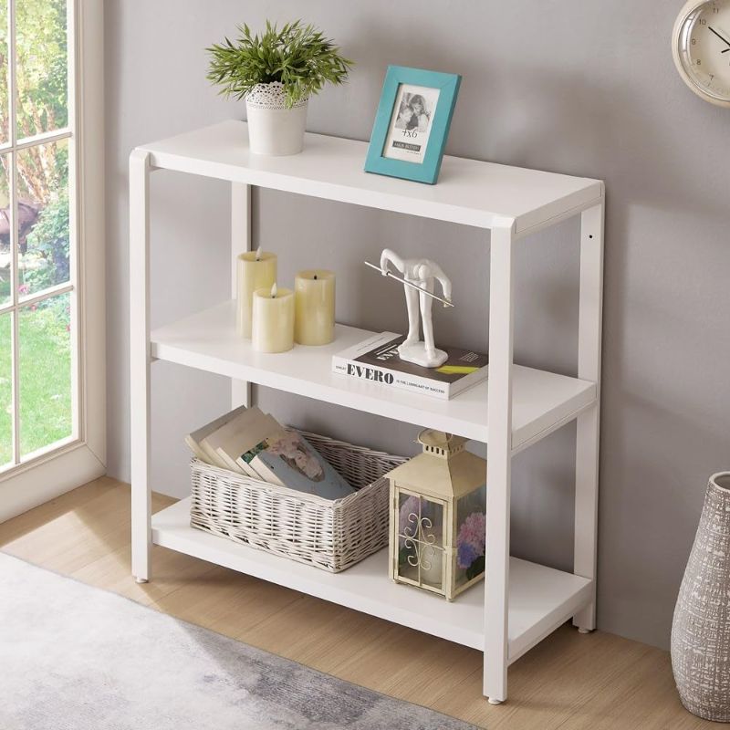 Photo 1 of 3-tier Bookshelf and Bookcase, Rustic Wood and Metal Book Shelves, Industrial Shelving Unit for Living Room Bedroom, White Oak