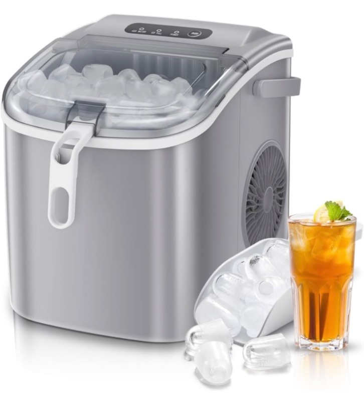 Photo 1 of Antarctic Star Countertop Ice Maker Portable Ice Machine, Basket Handle,Self-Cleaning, 26Lbs/24H, 9 Ice Cubes Ready in 6 Mins, S/L ice, for Home Kitchen Bar Party (Gray)