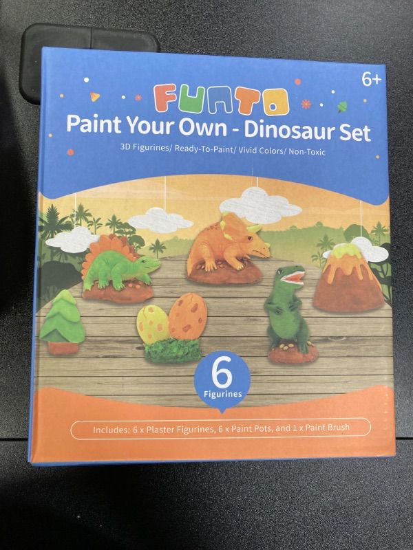 Photo 2 of Funto Paint Your Own Dinosaurs Painting Kit, 13 PCS Arts and Crafts Set for Kids, STEAM Projects Creative Activity DIY Toys Gift for Boys & Girls Age 3+, with 6 Figurines, 6 Paint Pots, 1 Brush