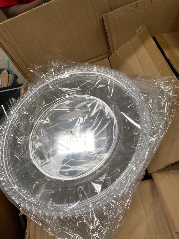 Photo 2 of 50 Pieces Clear Charger Plates Bulk 13 Inch Plastic Round Dinner Plate with Beaded Rim Acrylic Embossed Dinner Chargers Decorative Plates for Home Kitchen Party Wedding Events Dinner Tabletop Decor