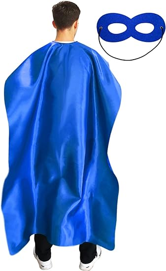 Photo 1 of **Pack of 3** Adult Superhero Cape and Mask for Man and Woman - Halloween Vampire Capes Party Dress Up Superhero Costume Blue