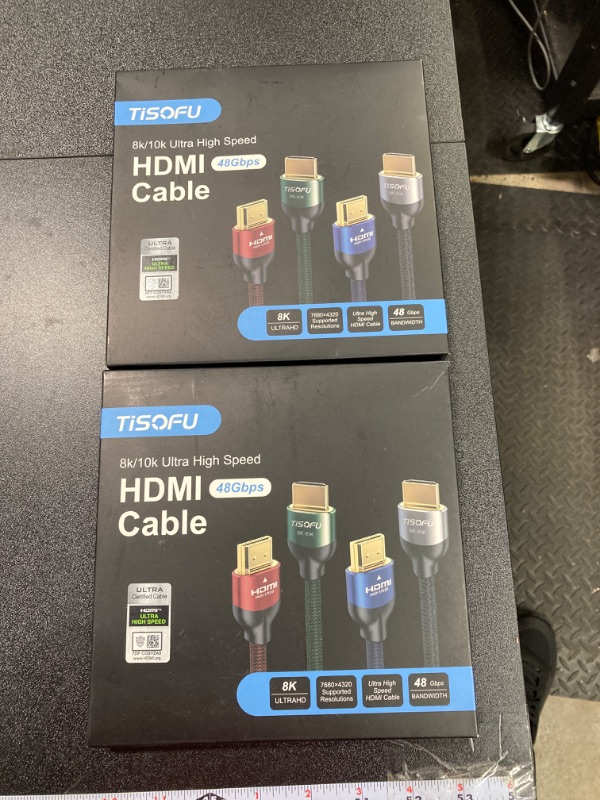 Photo 2 of **2 Pack** TISOFU?Ultra Certified 10K 8K HDMI Cable 10FT: HDMI 2.1 Cables 48Gbps High Speed Premium Braided Cord 8K@60Hz 4K@120Hz 4K@144Hz HDCP 2.2&2.3 CL3 ARC eARC for HD/HDR/HDTV 10ft Blue