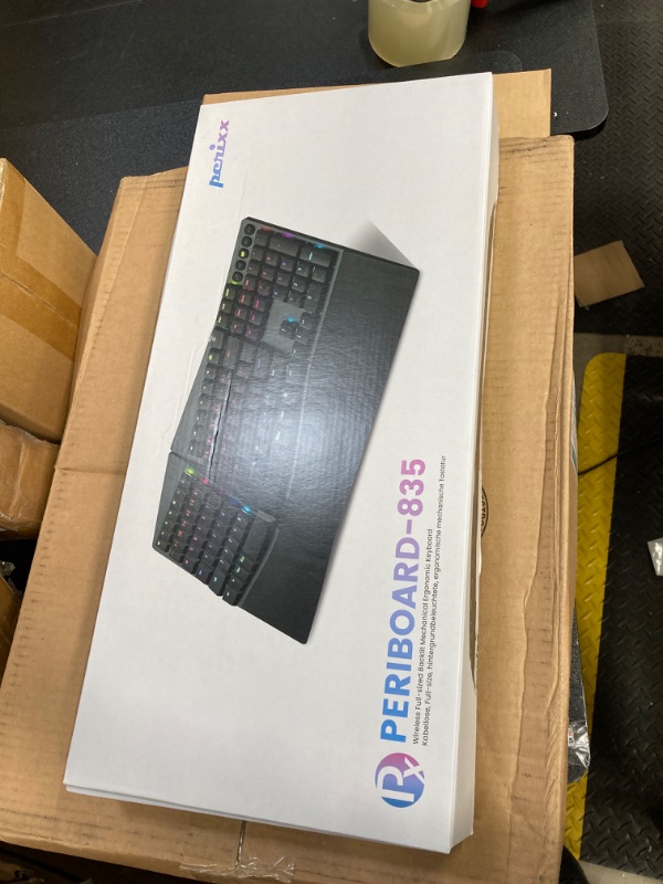 Photo 2 of Perixx PERIBOARD-835BR Wireless Ergonomic Mechanical Keyboard - RGB Backlit - Low-Profile Brown Tactile Switches - Multi-Device Connection - Compatible with Windows and Mac OS X - US English Wireless Backlit Tactile