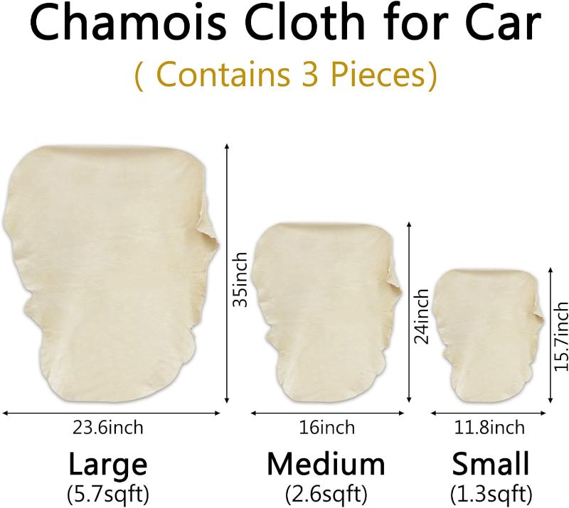 Photo 1 of 3 Pack Chamois Cloth for Car - Natural Shammy Car Drying Towel for Car Wash Care Real Leather Lint Free Super Absorbent Chamois Cloth (TQH 
Pieces, 19.5 sq ft in Total)
