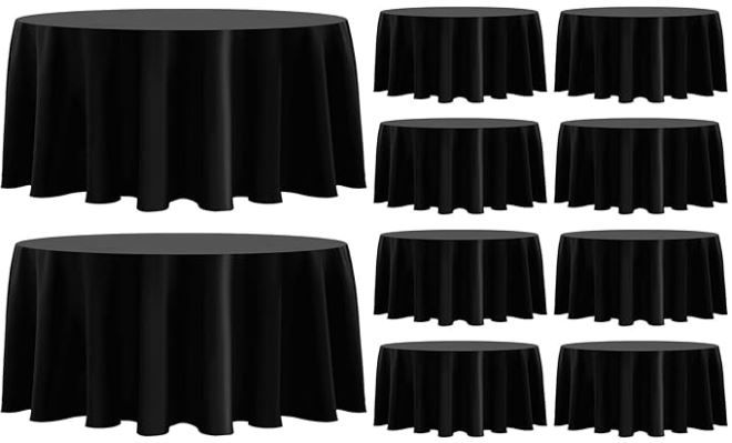 Photo 1 of 10 Pack Black Round Tablecloth 120 Inch Tablecloths Stain Resistant Decorative Washable Polyester Table Cloth for Dining Table Banquets Buffet Parties and Wedding, Fits Square or Round Table