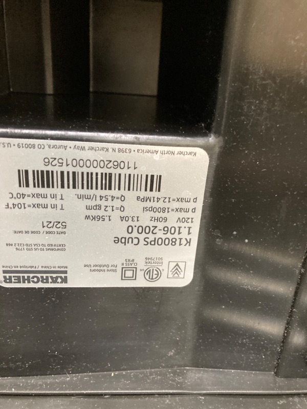 Photo 3 of Kärcher K1800PS Cube Max 2250 PSI Electric Pressure Washer - Power Washer with 3 Nozzles for Cleaning Cars, Siding, Driveways, Fencing, & More - 1.2 GPM