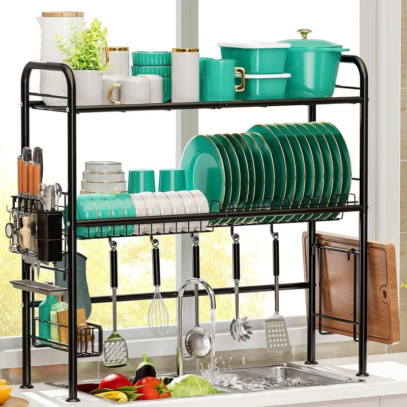 Photo 1 of MOUKABAL Over The Sink Dish Drying Rack with 2 Tier Utensil Holder,Large Stainless Steel Dish Racks for Kitchen Counter(fit?33" Sink) https://a.co/d/05aUuIN