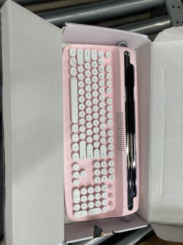 Photo 2 of YUNZII ACTTO B503 Wireless Typewriter Keyboard, Retro Bluetooth Aesthetic Keyboard with Integrated Stand for Multi-Device (B503, Baby Pink)