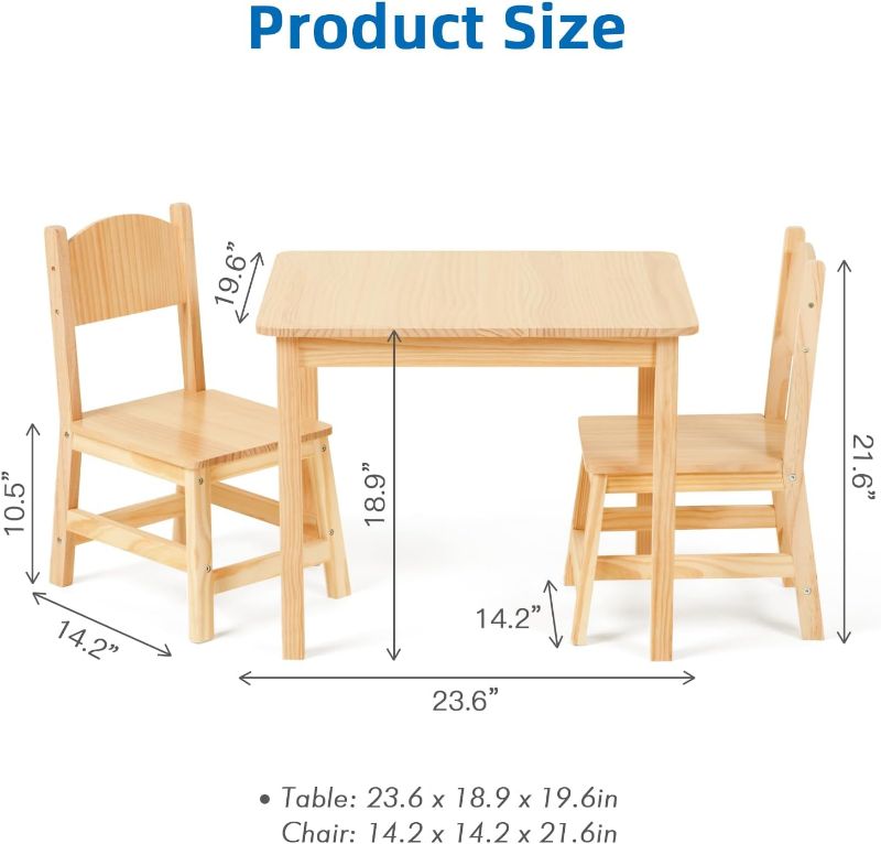 Photo 2 of Solid Wooden Kids Table and Chair Set, Durable and Sturdy, Toddler Table and 2 Chairs Set for Arts, Crafts, Reading, Preschool, Kindergarten, Playroom