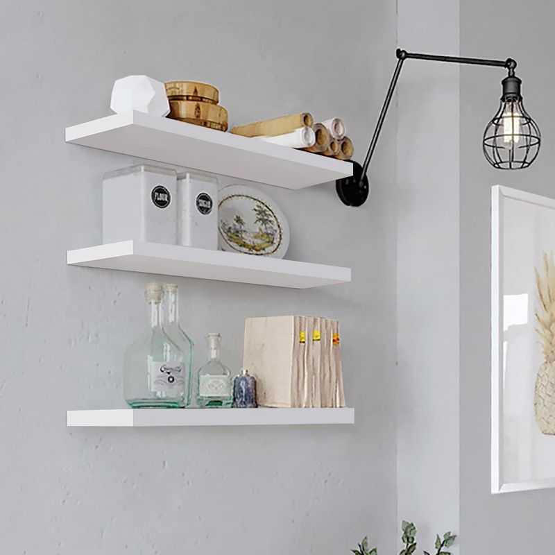 Photo 1 of White Floating Shelves Set of 3 Wall Mounted Modern Floating White Shelf for Wall, Floating White Wall Shelf for Bathroom,Bedroom, Living Room,Kitchen
