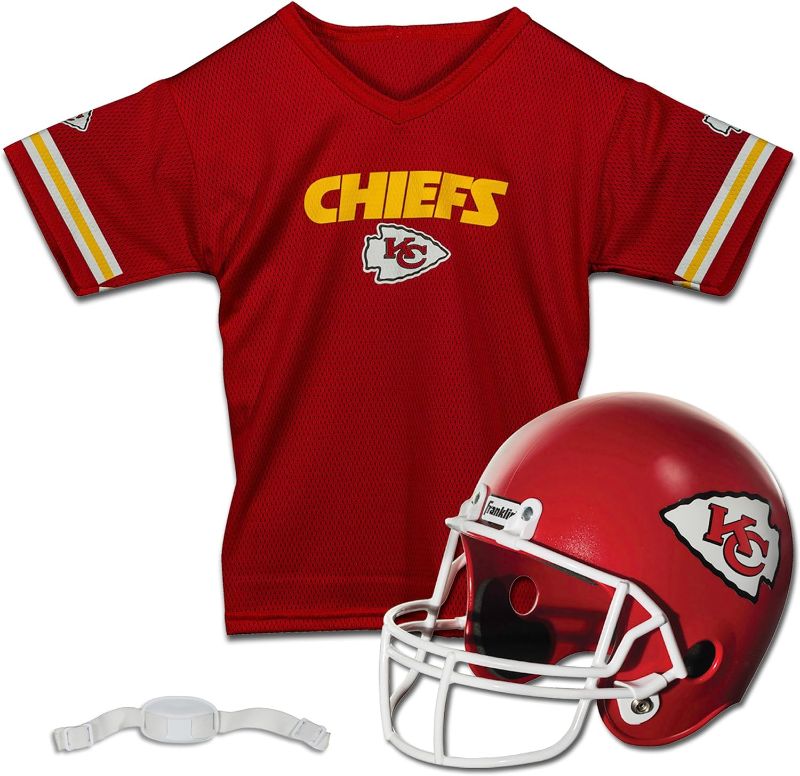 Photo 1 of Franklin Sports NFL Kids Football Uniform Set - NFL Youth Football Costume for Boys & Girls - Set Includes Helmet, Jersey & Pants Kansas City Chiefs Medium