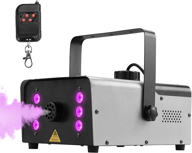 Photo 1 of Sunolga Halloween Fog Machine, 6 Stage LED Lights with 12 Colors, 500W Wireless Remote Control Portable Smoke Machine, with Fuse Protection, for Holidays Parties Weddings Stage Club Bar, Black