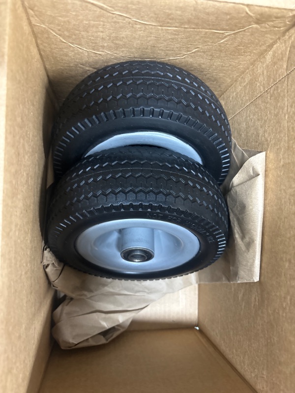 Photo 1 of 8-Inch Flat-free Tire, 2.50-4 Solid Tire and Wheel, 5/8" Bearings, 2.2" Offset Hub for Hand Truck Garden Wagon Trolley Dolly Replacement, 2 Pack
