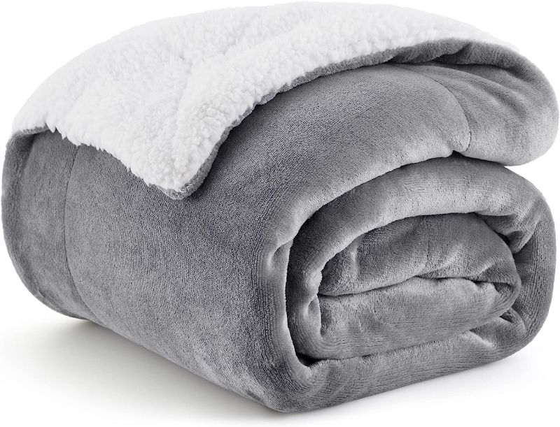 Photo 1 of Bedsure Sherpa Fleece Throw Blanket for Couch - Thick and Warm Blanket for Winter, Soft and Fuzzy Throw Blanket for Sofa, Fall Throw Blanket, Grey, 50x60 Inches
