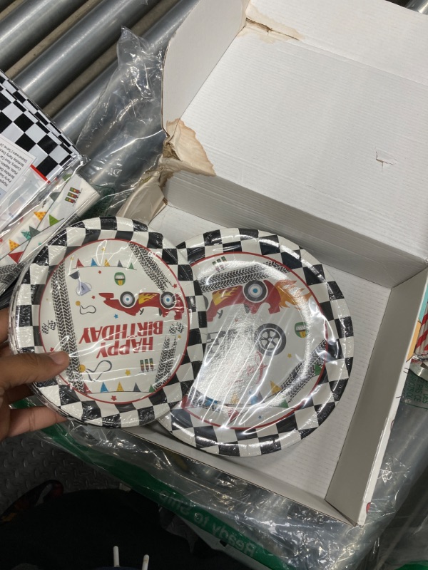 Photo 4 of Xigejob Race Car 1st Birthday Party Supplies - Fast One Birthday Decorations Tableware, Plate, Napkin, Cup, Tablecloth, Cutlery, Race Car One Year Old Birthday Party Decorations Dinnerware | Serve 24