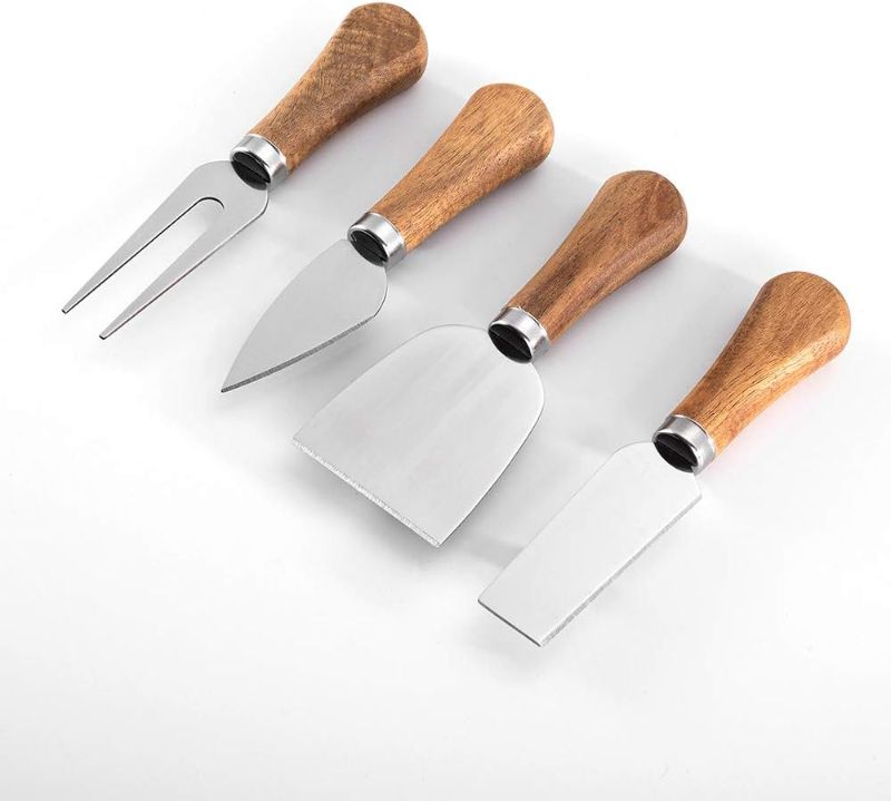 Photo 1 of 4 Piece Cheese Knives Set with Wooden Handle, Mini Steel Stainless Cheese knife set for Charcuterie and Cheese spread, Perfect for Cheese Slicer and Butter Cutter