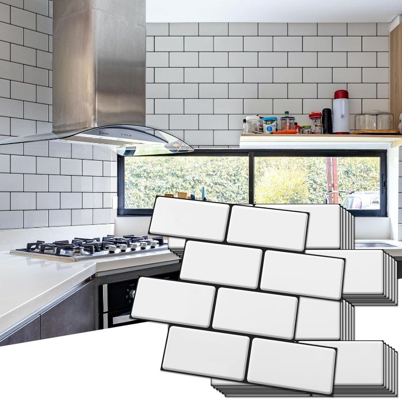 Photo 1 of Art3d Peel and Stick Backsplash, 10-Pack Thickened Stick on Subway Tiles, Faux Ceramic Tiles for Kitchen, Bathroom, White
