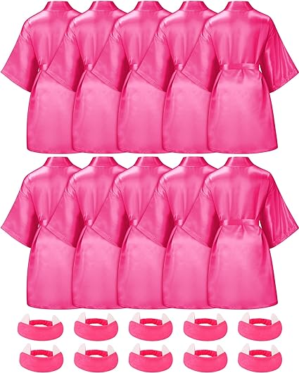 Photo 1 of 10 Pcs Kids Robes Girl Spa Party Supplies Girls Robes Slumber Birthday Bathrobes with Headband
