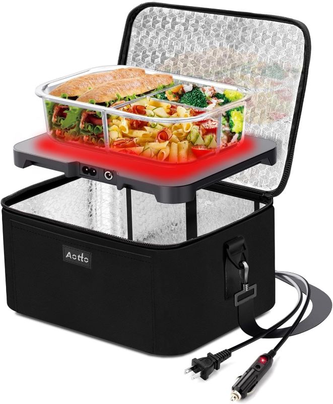 Photo 1 of Aotto Portable Oven, 12V, 24V, 110V Food Warmer, Portable Mini Personal Microwave Heated Lunch Box Warmer for Cooking and Reheating Food in Car, Truck, Travel, Camping, Work, Home, Black
