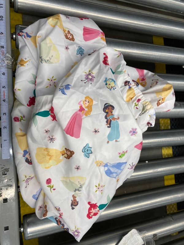 Photo 2 of Disney Princess Pink, Blue, Yellow, and White Super Soft Nursery Fitted Mini Crib Sheet