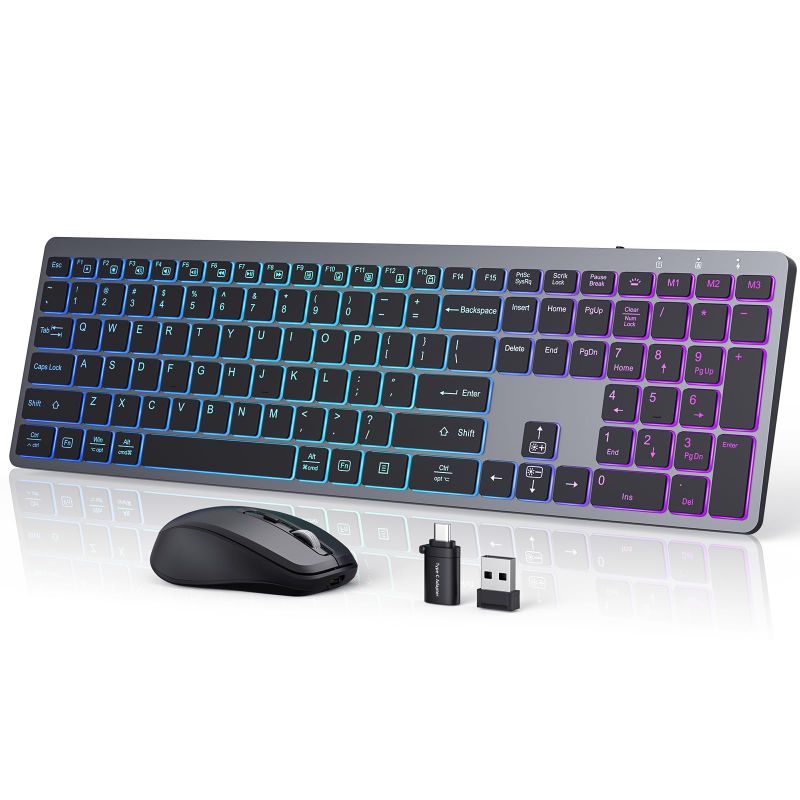 Photo 1 of Earto K637 Pro Wireless Keyboard and Mouse, 3 Unique Backlight Modes, 3 Level DPI Jiggler Mouse, Type-C Rechargeable, 2.4G USB Keyboard and Mouse for Windows/Mac OS/Laptop/PC, Black K637 Pro Combo Grey-Pro