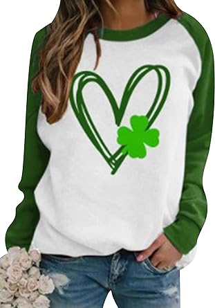 Photo 1 of YMING Women's St. Patrick's Day Shamrock Print Sweatshirts Funny Clover Crew Neck Shirt Oversized Long Sleeve Pullover Tops