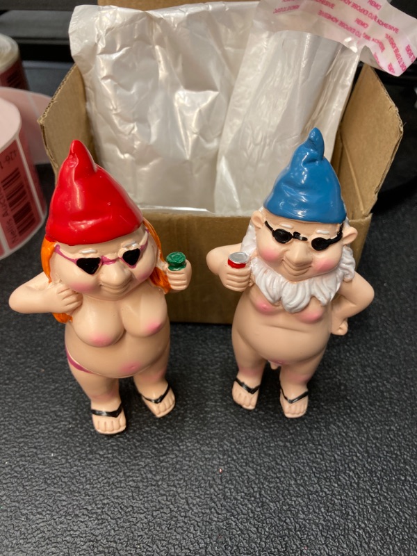 Photo 2 of BBdis 2 PCS Naked Gnomes Statues, 4.7 Inch Naughty Garden Gnome Funny Statue for Home Indoor or Outdoor Lawn Gnome Decorations Housewarming Halloween Christmas Garden Gift (Man and Woman)