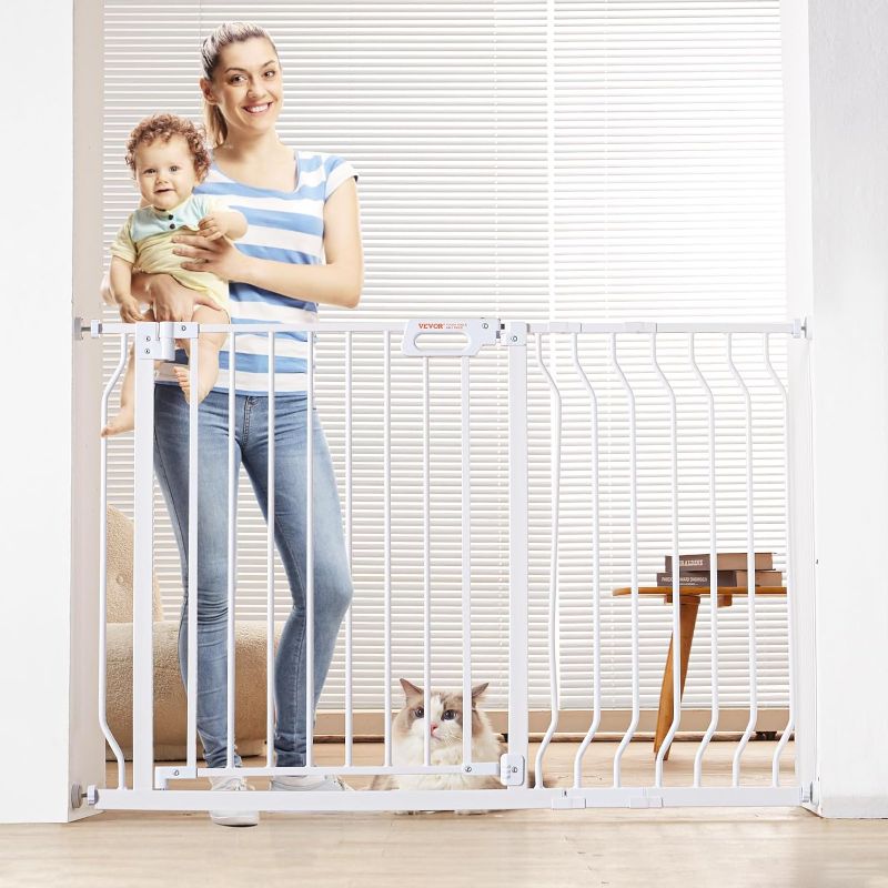 Photo 1 of VEVOR 29.5-48.4" Baby Gate for Stairs, Extra Tall Auto Close Dog Gate for The House, Easy Install Pressure Mounted Pet Gates for Doorways, Easy Walk Thru Wide Safety Gate for Child Dog, White
