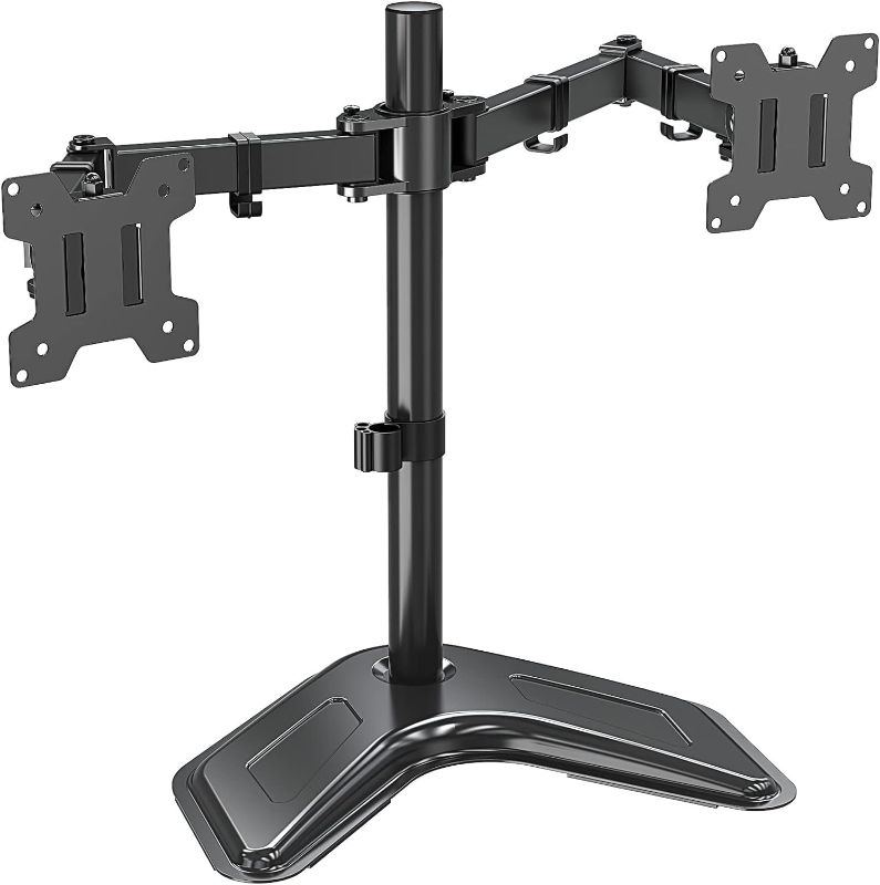 Photo 1 of MOUNT PRO Dual Monitor Mount, Free Standing Monitor Stand for 2 Monitors fit 13-27” Screen, Monitor Arm Holds Max 17.6lbs, Monitor Desk Mount with Height Adjustable, Swivel, VESA Mount 75x75 100x100
