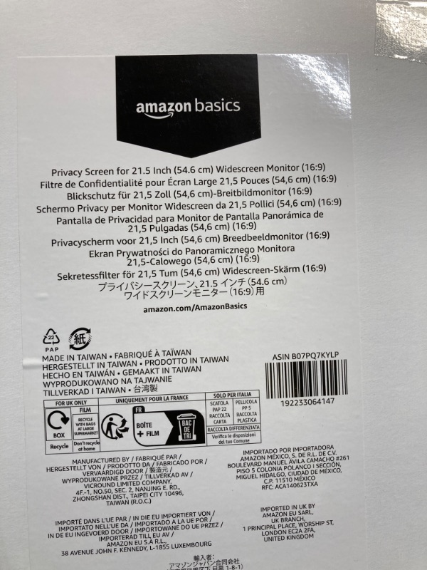 Photo 2 of Amazon Basics Privacy Screen Filter - 21.5 Inch 16:9 Widescreen Monitor, Anti Glare & Blue Light Filter (21.5 inch (16:9), 18.77" x 10.56") 16:9 Widescreen Monitor 21.5 Inch (16:9 )