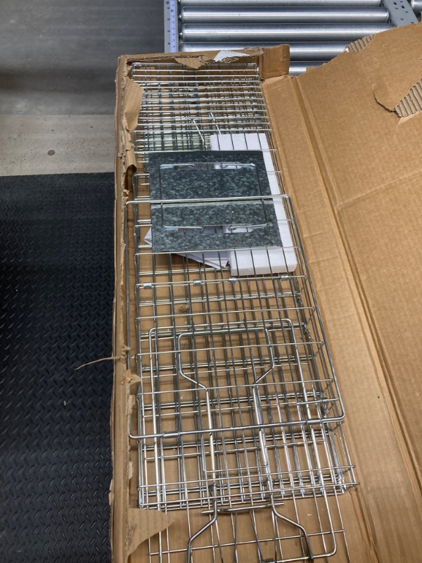 Photo 2 of ***MISSING ASSEMBLY HARDWARE*** SZHLUX 32" Live Animal Cage Trap, Heavy Duty Folding Raccoon Traps, Humane Cat Trap for Stray Cats, Raccoons, Squirrel, Skunk, Mole, Groundhog, Armadillo, Rabbit, Catch and Release(SZ-HXL8130-NEW).