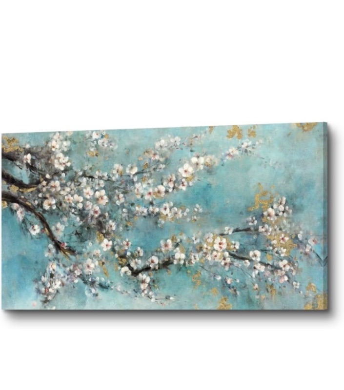 Photo 4 of ARTISTIC PATH Abstract Wall Art Flower Picture: Dogwood Bloom Painting Artwork Print on Canvas for Bedroom (24" W x 18" H,Multi-Sized) 24"x18", Gold foil