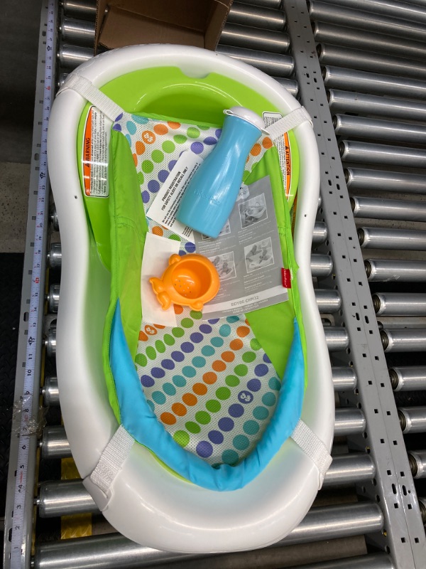 Photo 2 of Fisher-Price Baby Bath Tub, 4-in-1 Newborn to Toddler Tub with Infant Seat Bath Toys and Sling ‘n Seat Tub, Green Green - Frustration Free Package